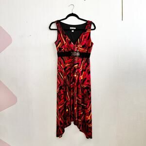 Dressbarn‎ Red Orange Beaded Babydoll Dress Boho Thanksgiving Holidays Sz 6